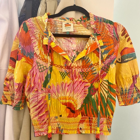 NWOT Farm Rio | Orange Colorful Toucans Embroidered Blouse - Picture 5 of 5